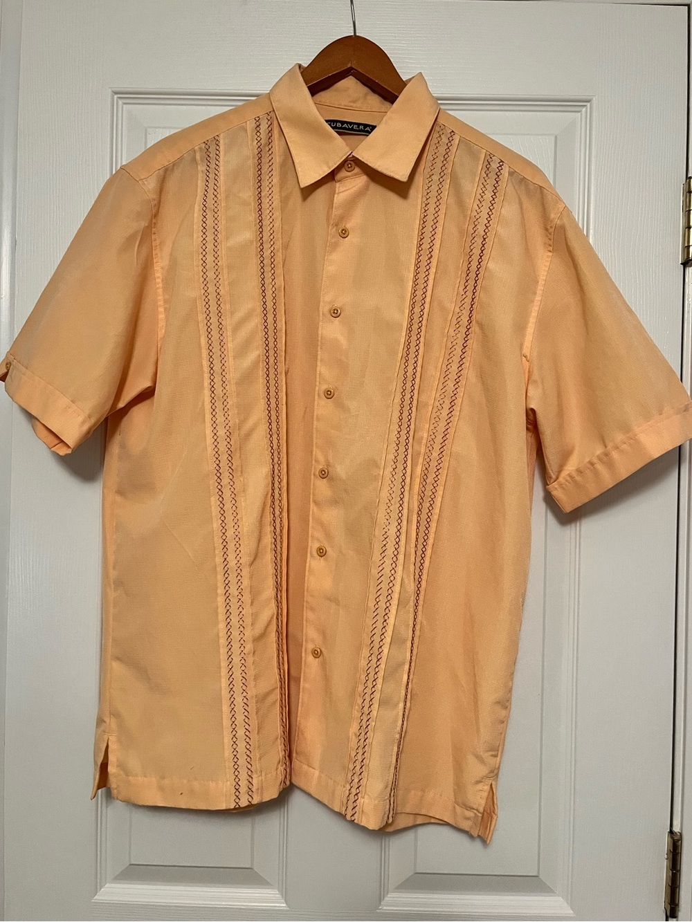 Cubavera Peach Linen Blend Guayabera Short Sleeve Button Up Shirt